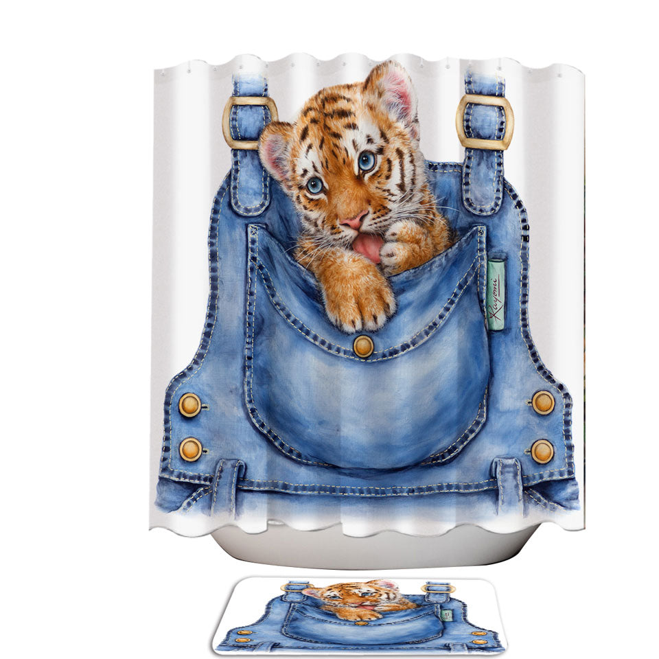 Adorable Animal Painting Tiger Cub Overall Shower Curtain