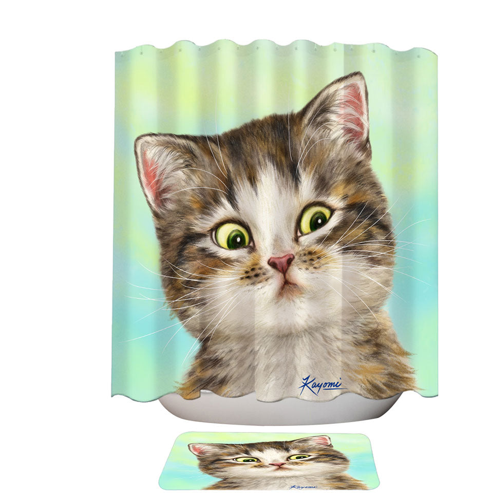 Adorable Cat Shower Curtain for Kids the Suspicious Kitten