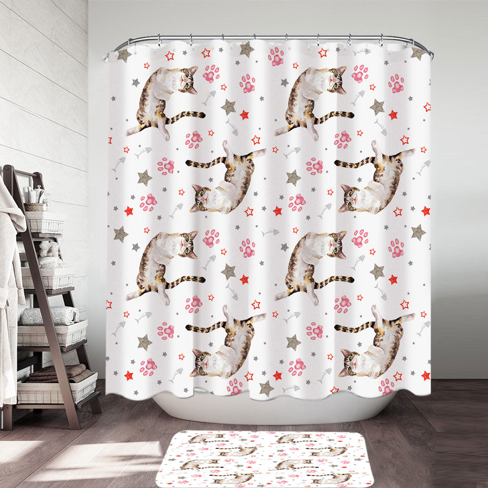 Adorable Cat and Paws Shower Curtain