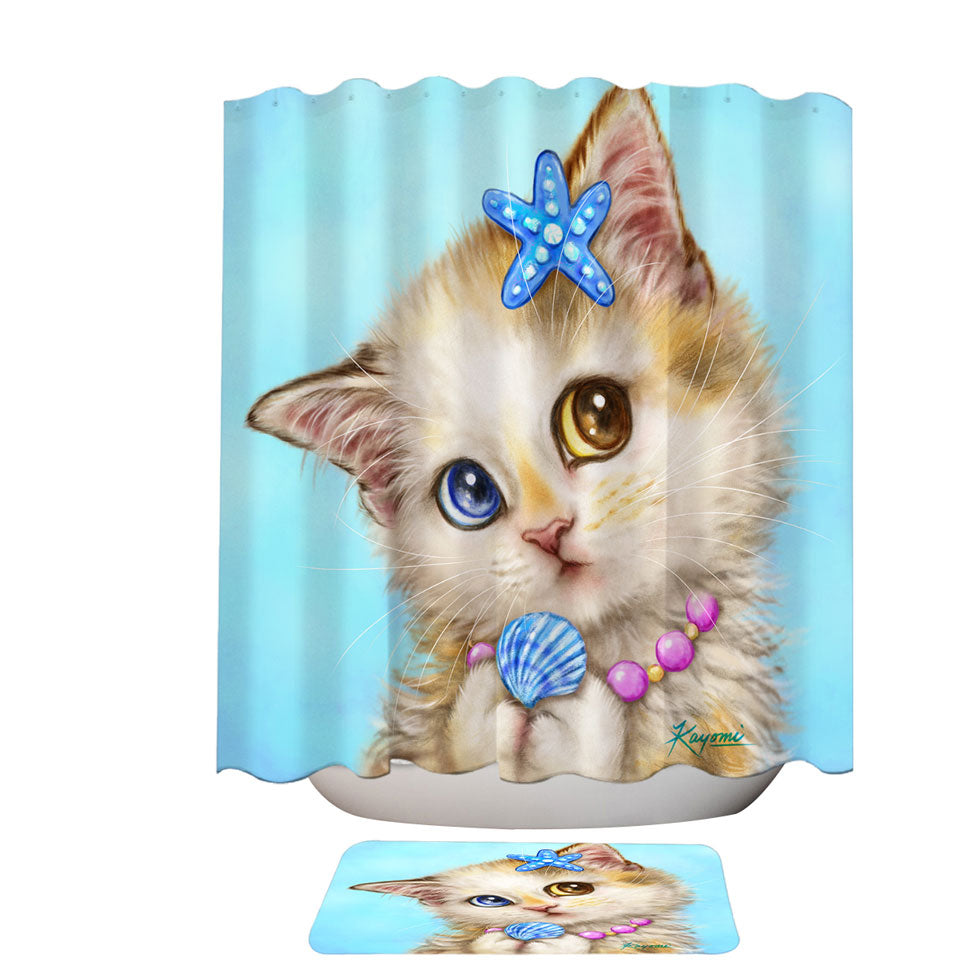 Adorable Cats Drawings Seashells Girly Kitten Best Shower Curtains