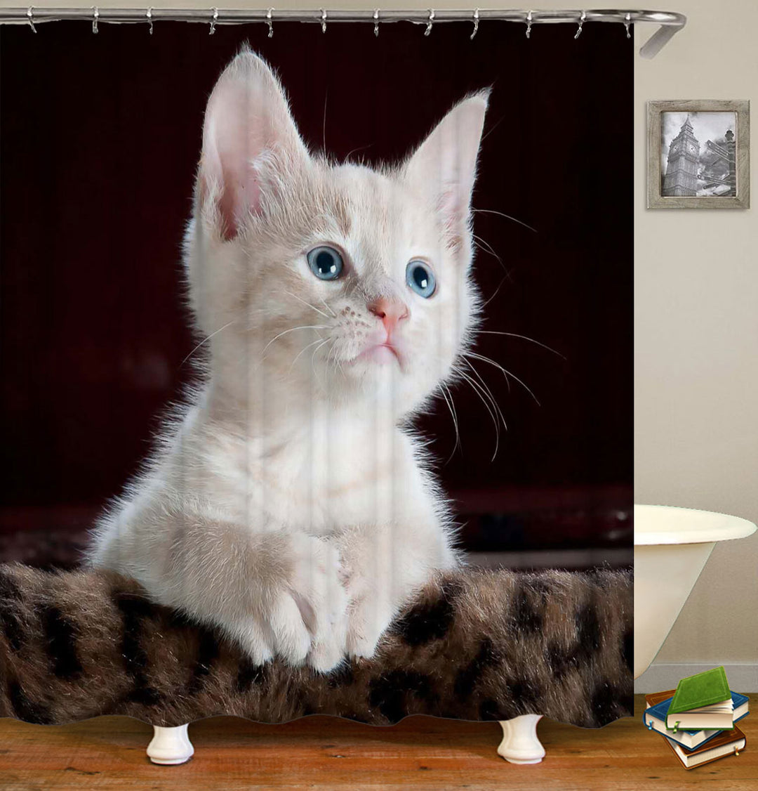Adorable Cute Shower Curtains White Cat Kitten