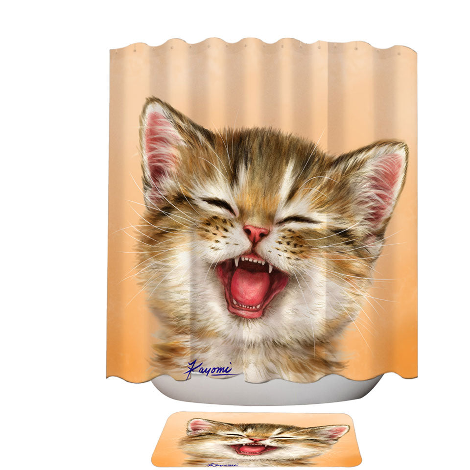 Adorable Fabric Shower Curtain for Children Laughing Kitten