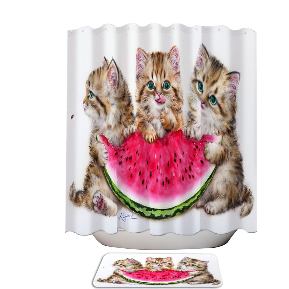 Adorable Funny Kittens Watermelon Shower Curtain Summer Treat