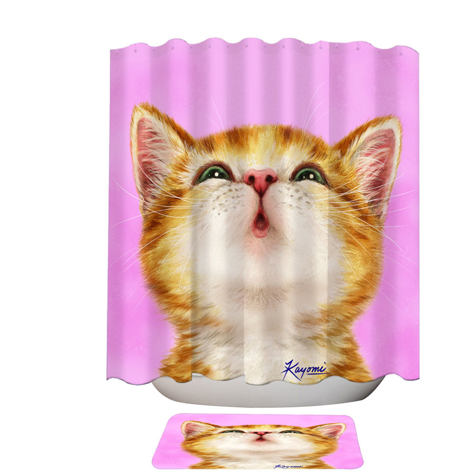 Adorable Ginger Kitty Cat Shower Curtains