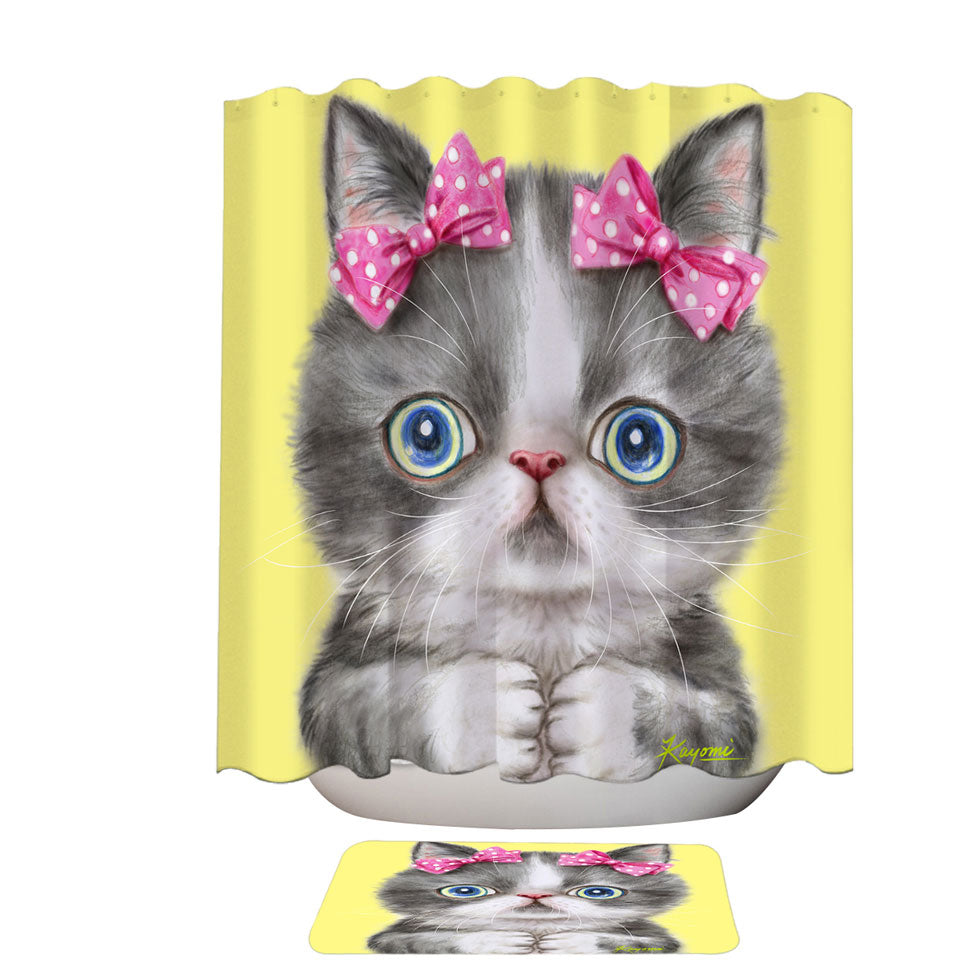 Adorable Grey White Girl Kitten Shower Curtains