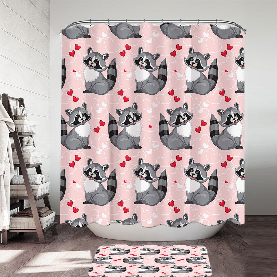 Adorable Heart Loving Raccoon Shower Curtain