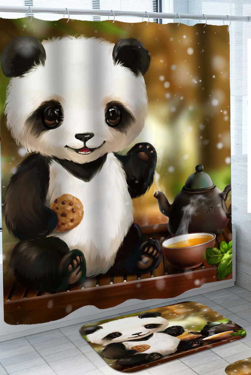 Adorable Kids Designs Cute Panda Bear Shower Curtains for Children