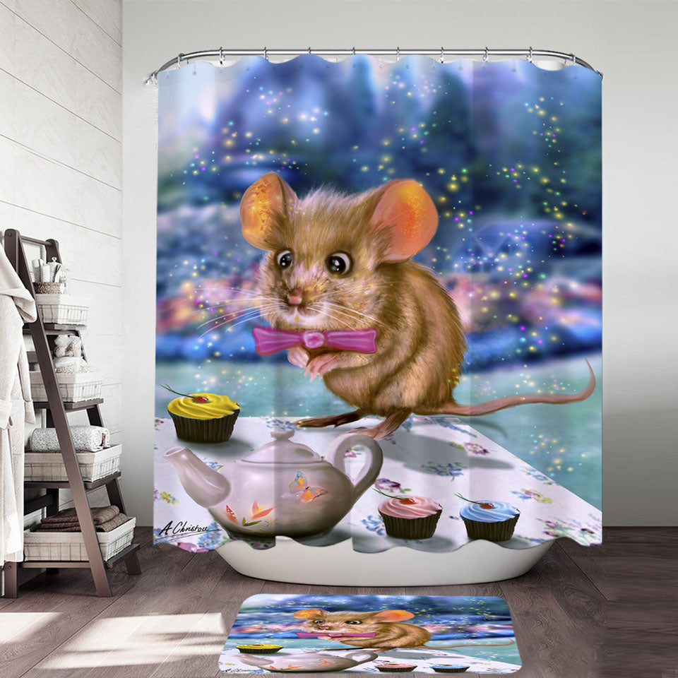 Adorable Mouse Dormouse Shower Curtain for Kids