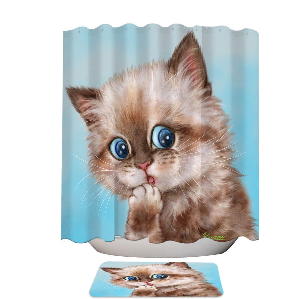 Adorable Shower Curtains Brown Tabby Kitten for Kids