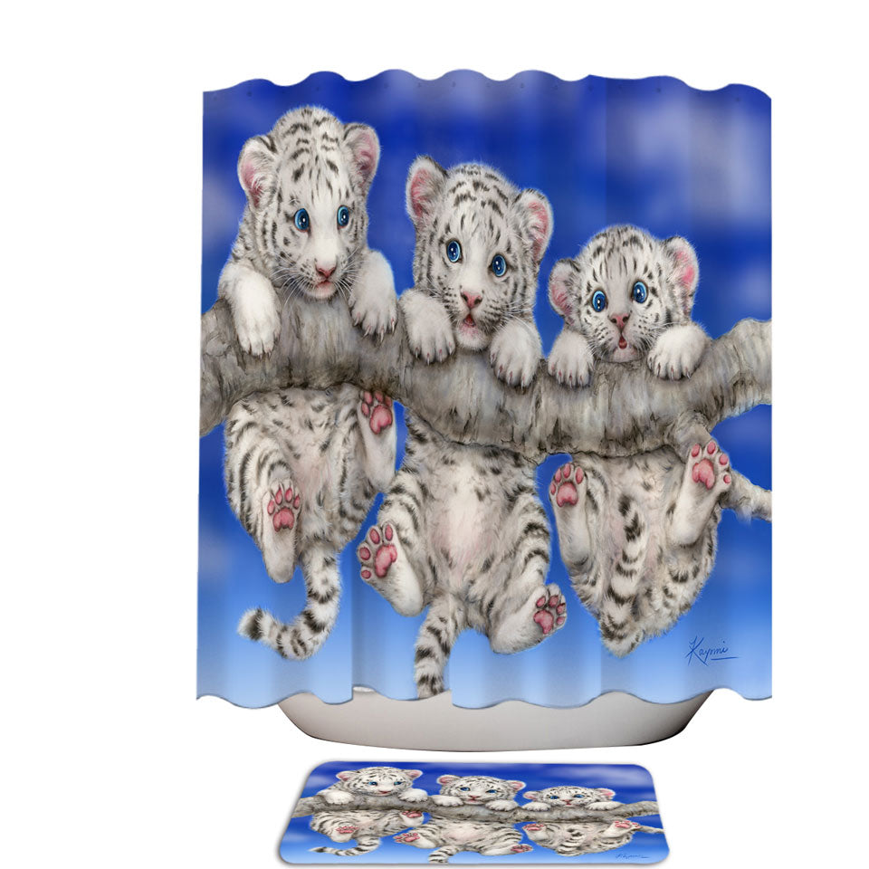 Adorable White Tiger Triplets Cubs Shower Curtain