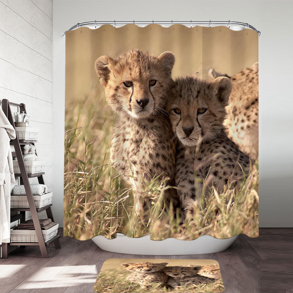 Adorable Wild Cheetah Cubs Shower Curtains