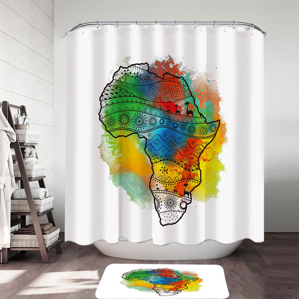 Africa Silhouette Shower Curtain over Colorful Stain