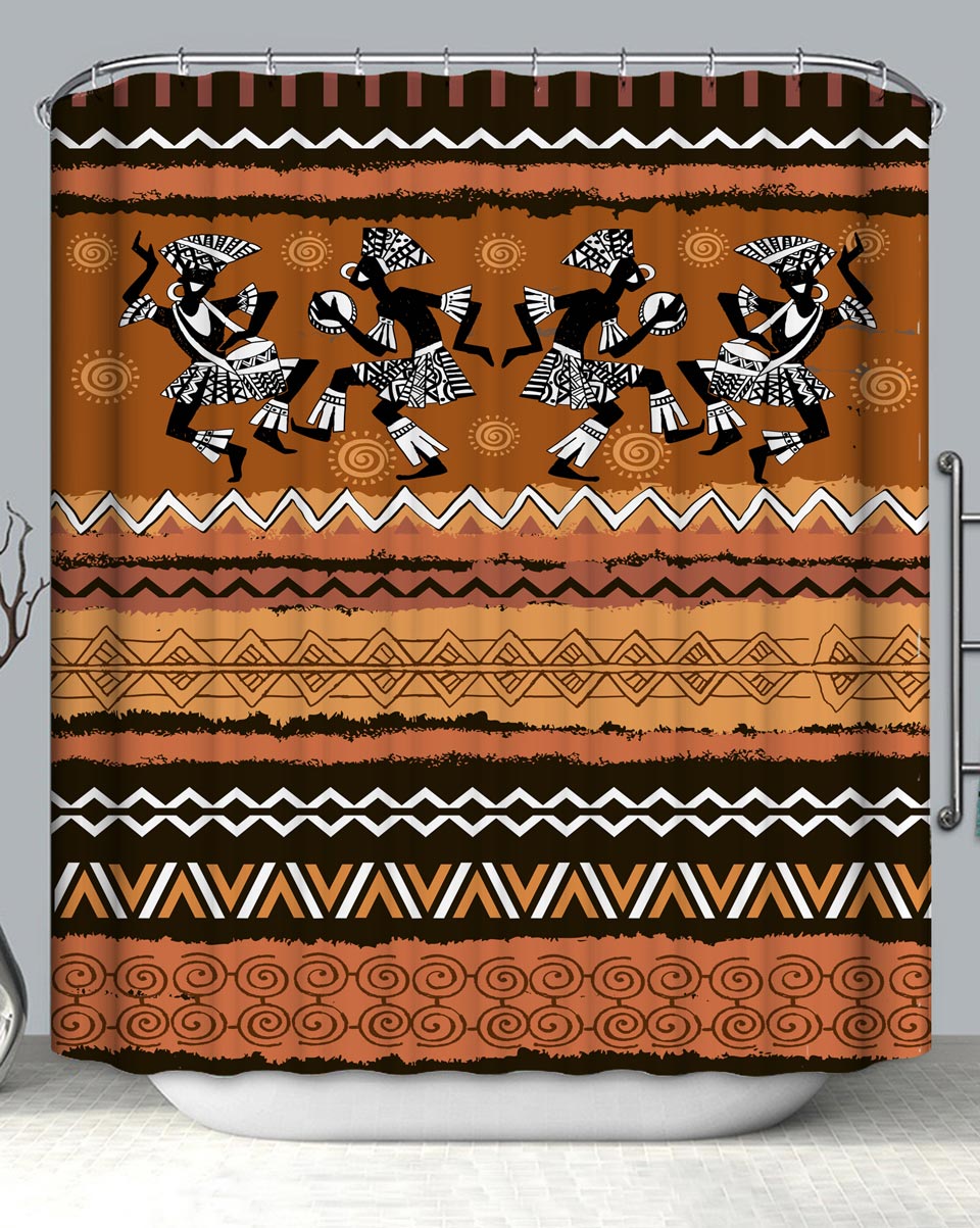 African Design Shower Curtains with Four Dancing Men