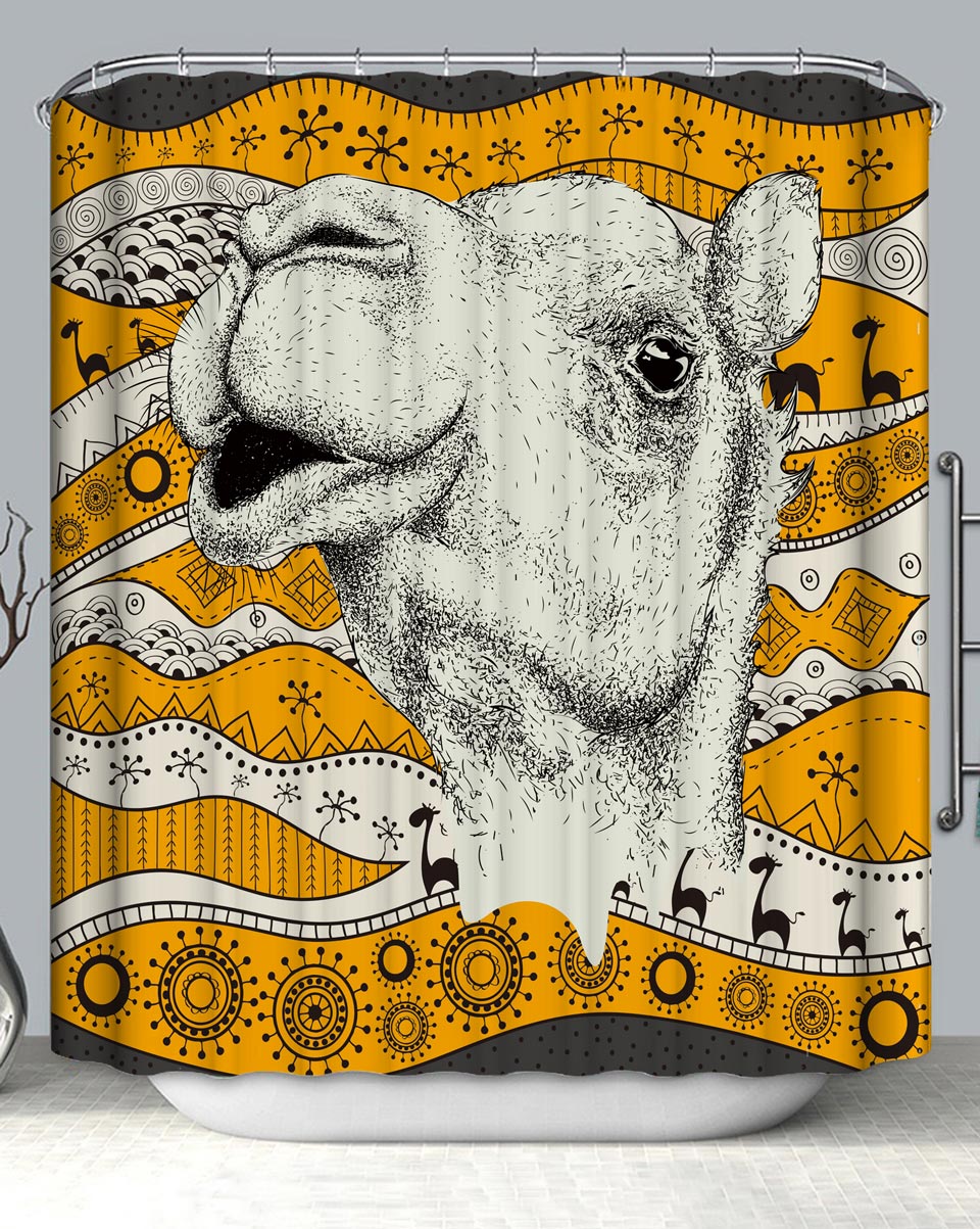 African Drawings Pattern and Camel Shower Curtain