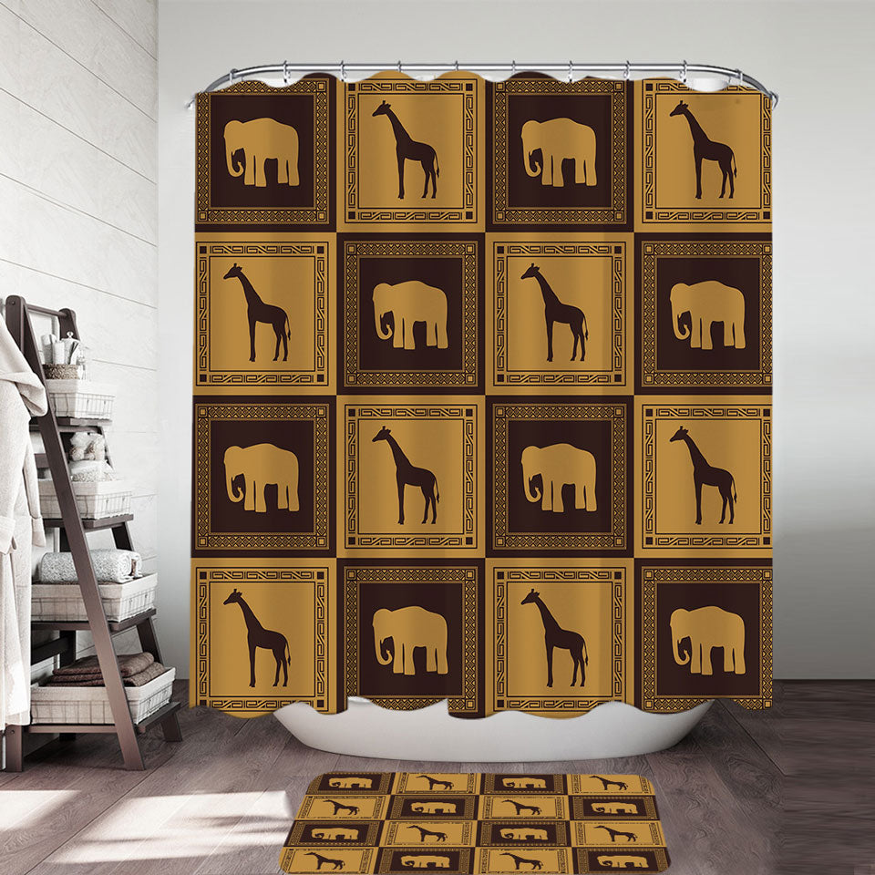 African Shower Curtain Elephants and Giraffes