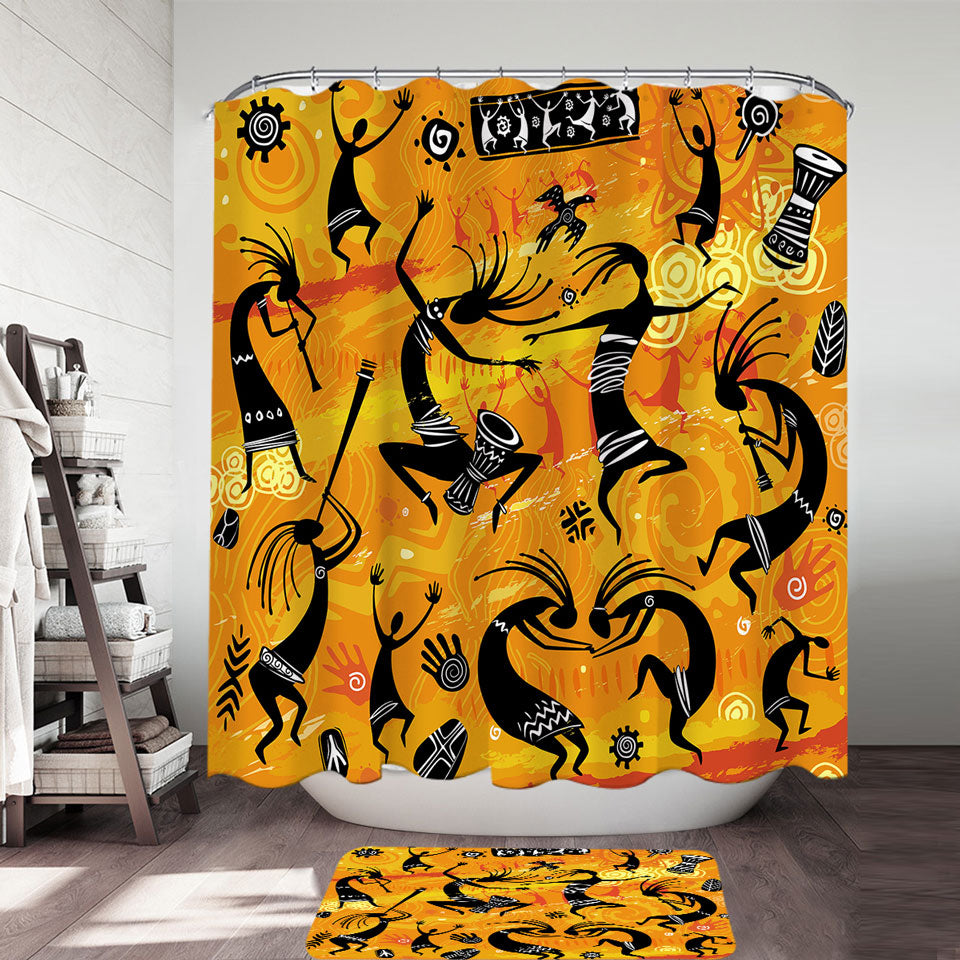 African Shower Curtain with Traditional Native Culture Dance