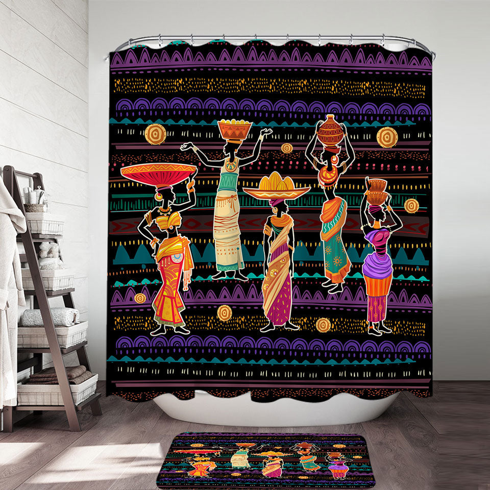African Women Shower Curtain Traditional African Pattern Women