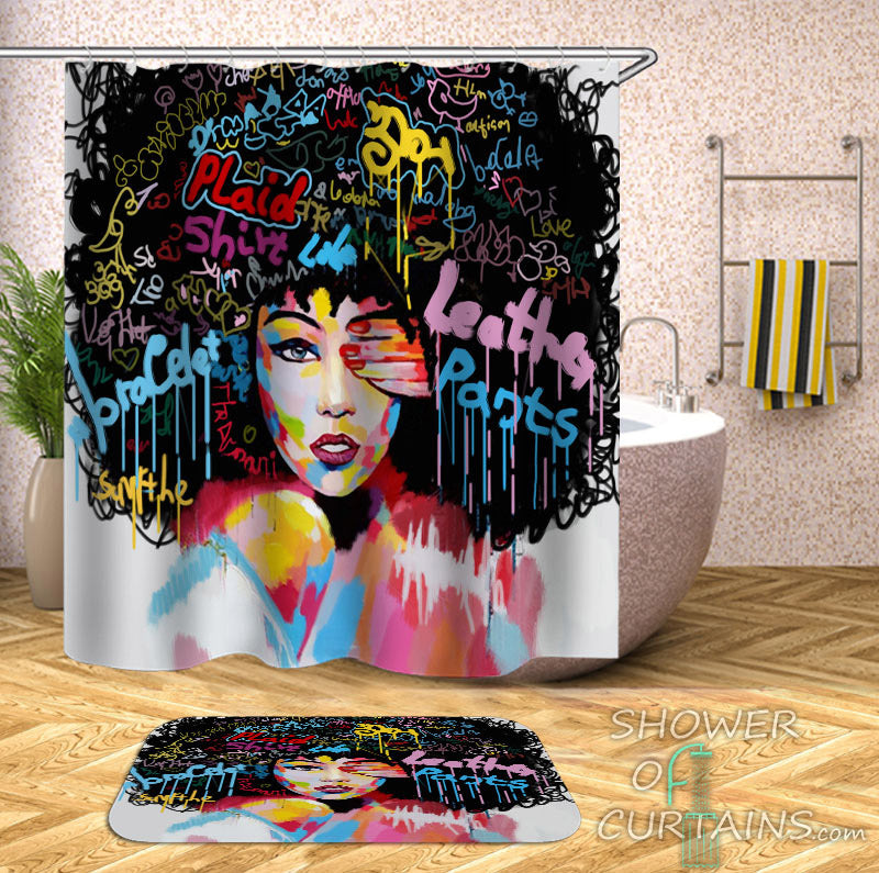 African American Shower Curtains of Urban Beautiful Afro Girl