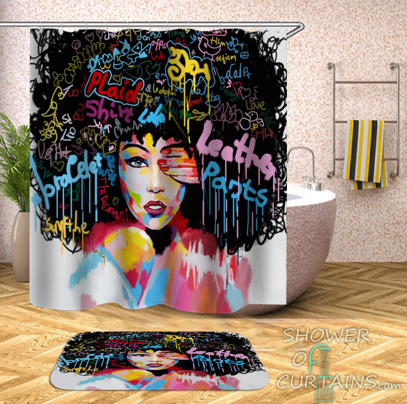 African American Shower Curtains of Urban Beautiful Afro Girl