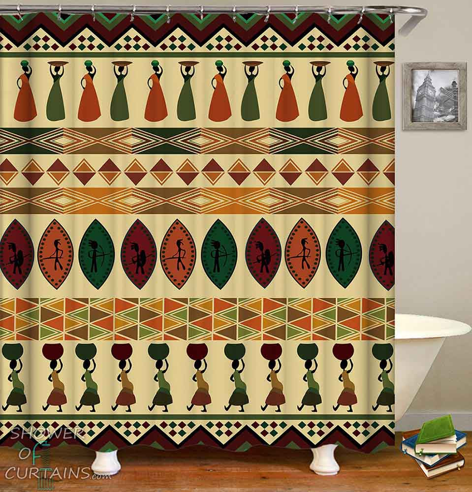 African Shower Curtain of Multi Colored African Ornaments