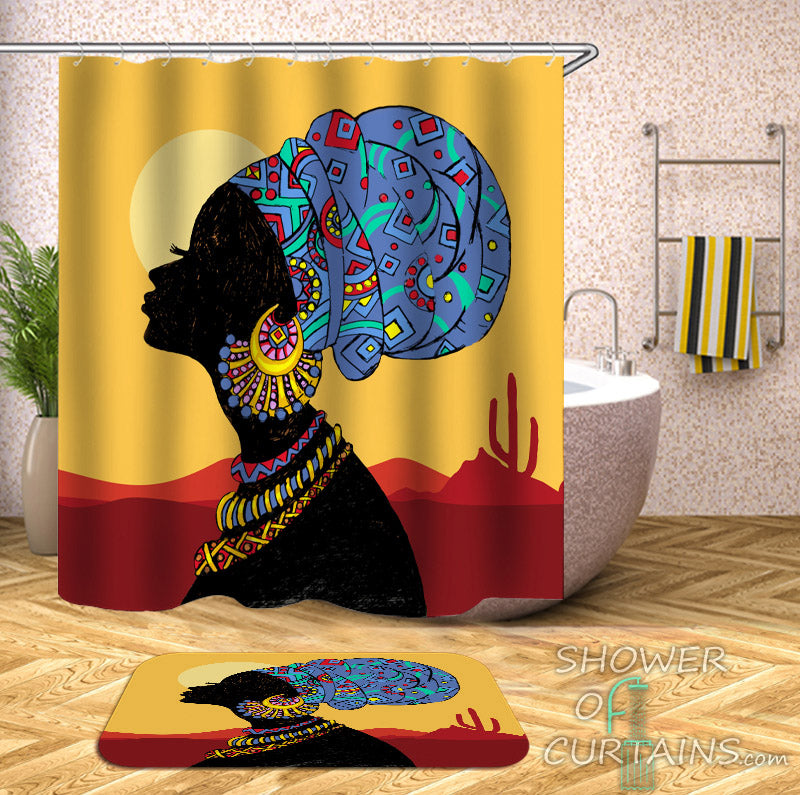 African Shower Curtains of Traditional African Lady Shower