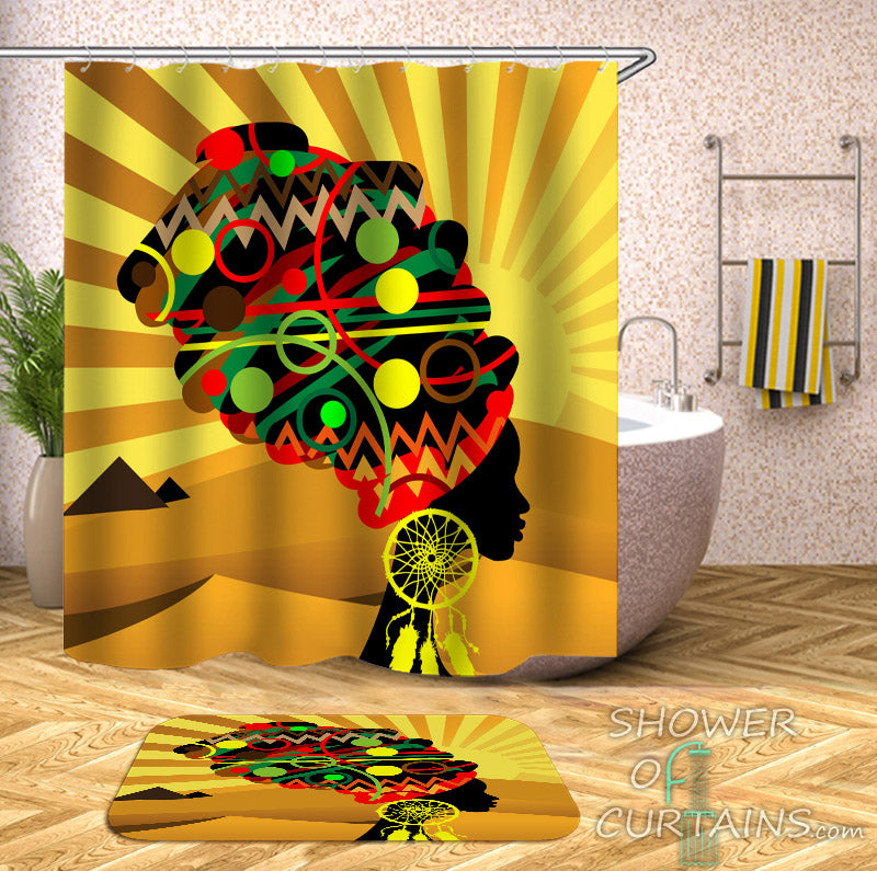 African Woman Shower Curtain - Multi Colored Head Covering
