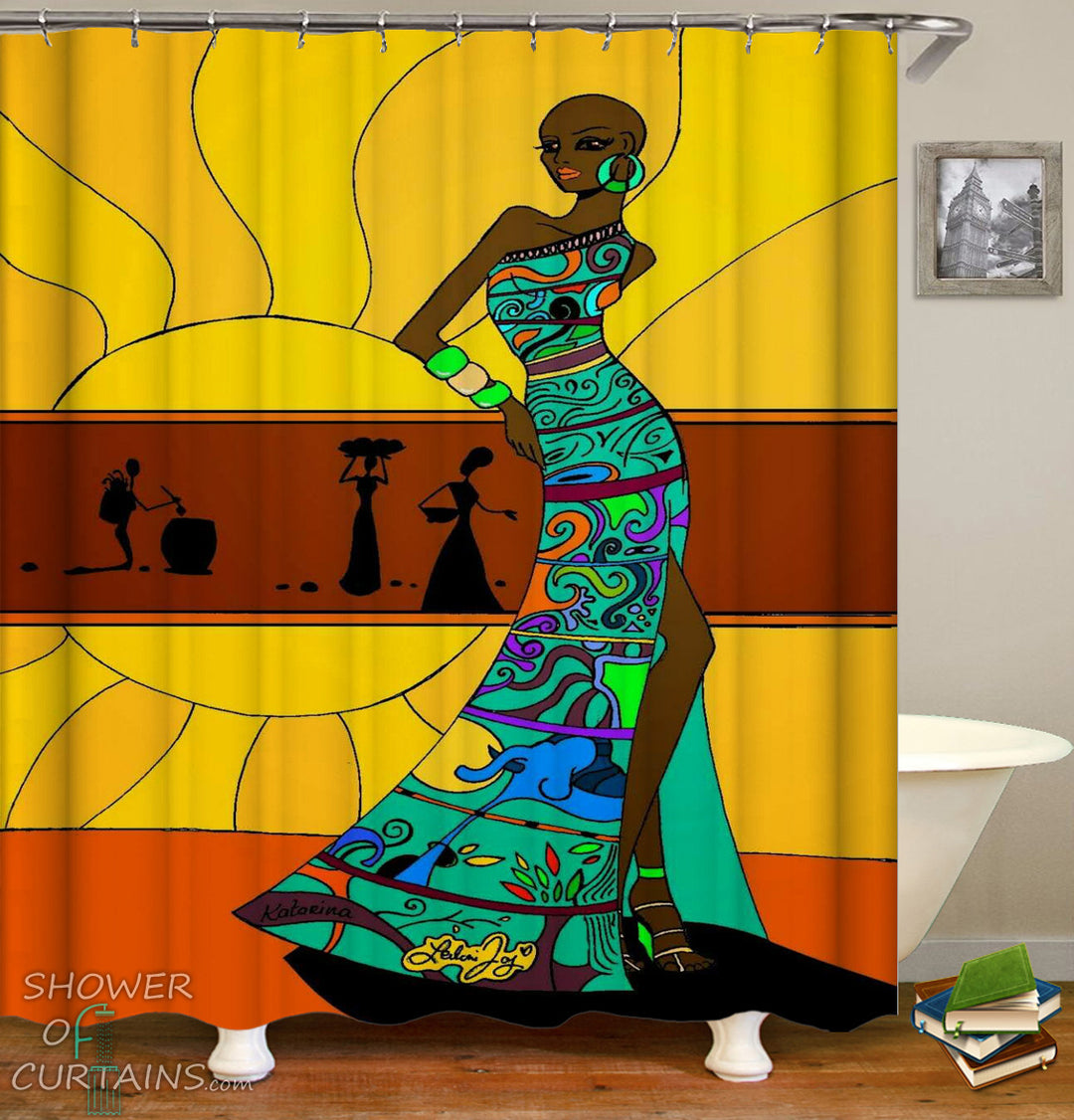 African Woman Shower Curtains of African Woman With Colorful Dress