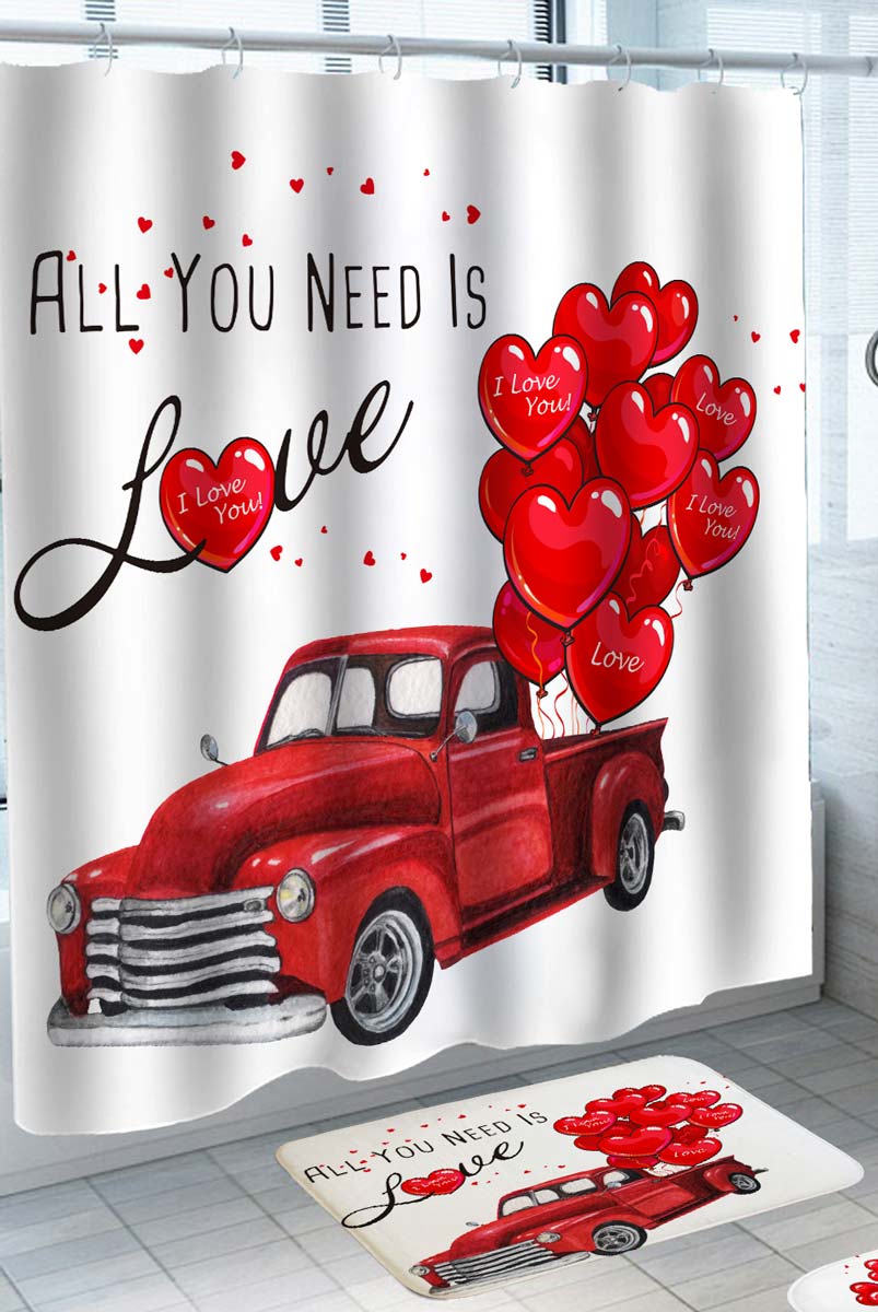 All You Need Is Love Heart Balloons Truck Shower Curtains