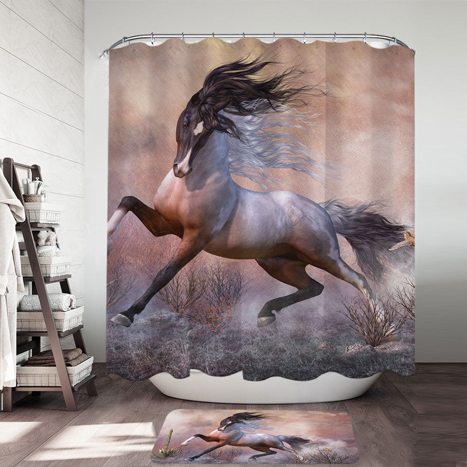 American Wild Spooked Horse Shower Curtains and Bathroom Rugs