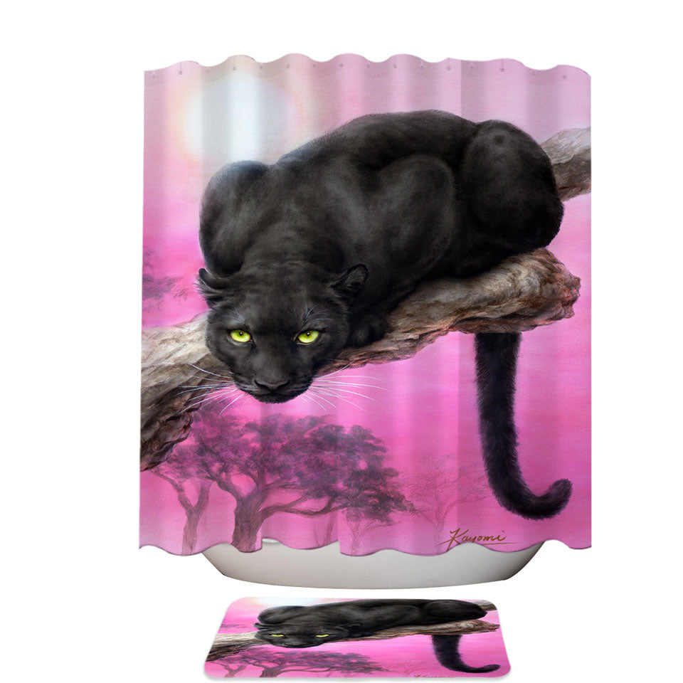 Animal Art Black Panther over Pink Shower Curtain