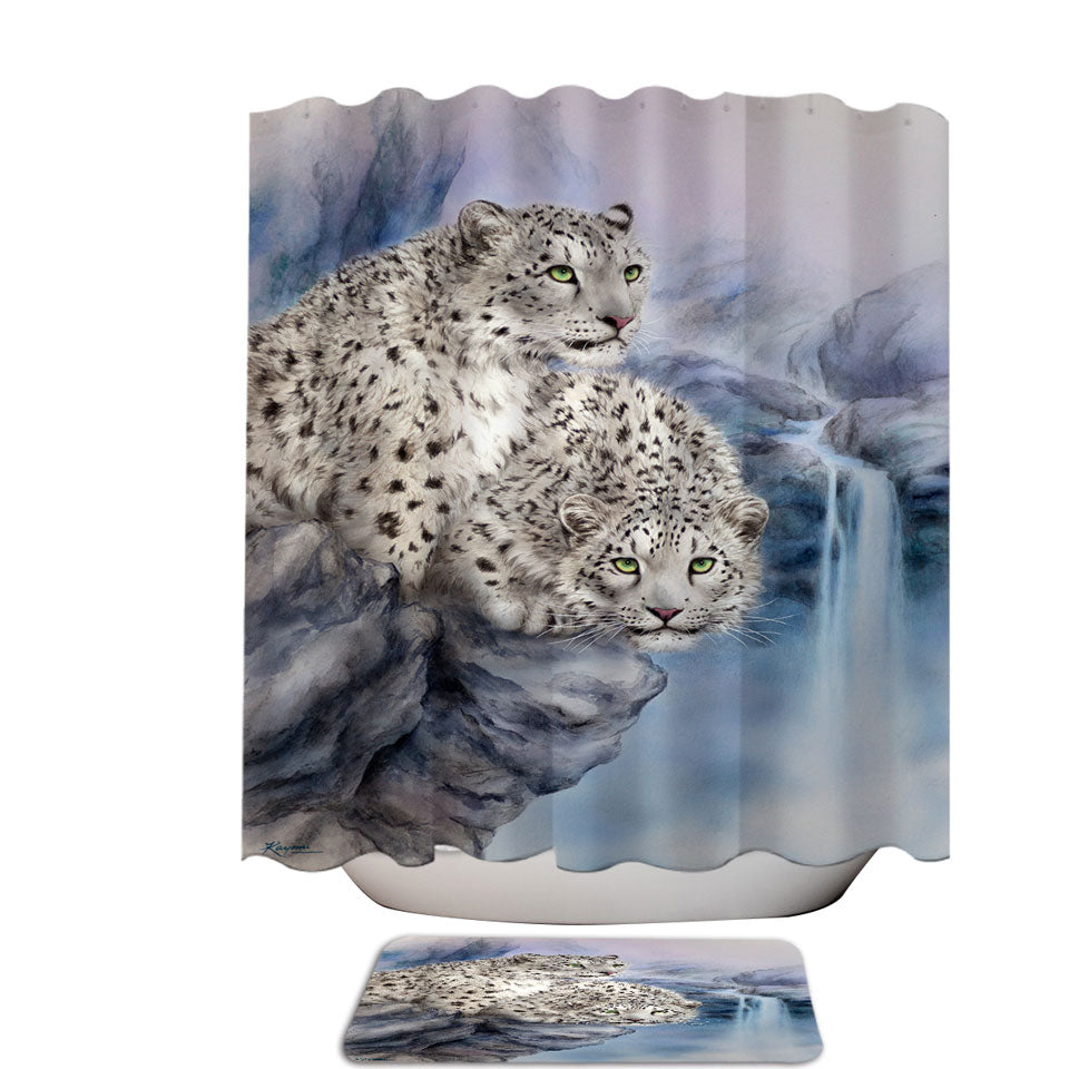 Animal Art Nature Rocky Adventure White Leopards Shower Curtains