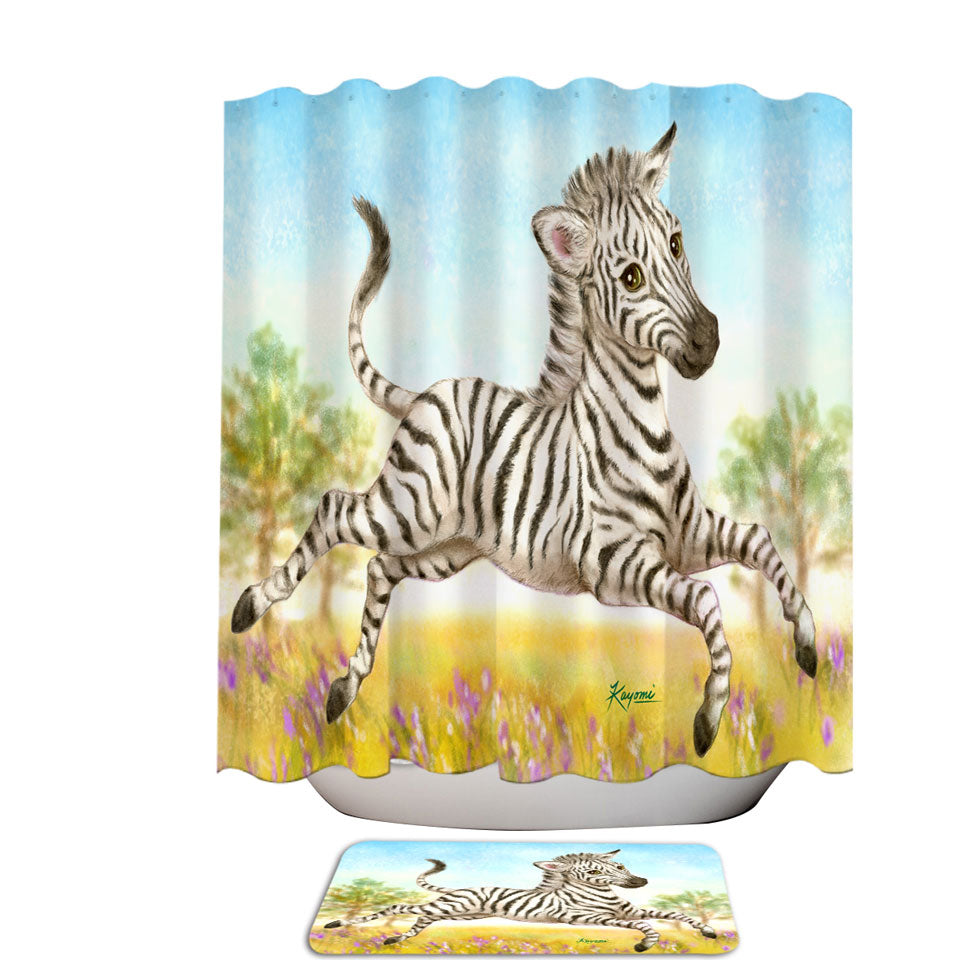 Animal Design for Kids Happy Little Zebra Shower Curtains