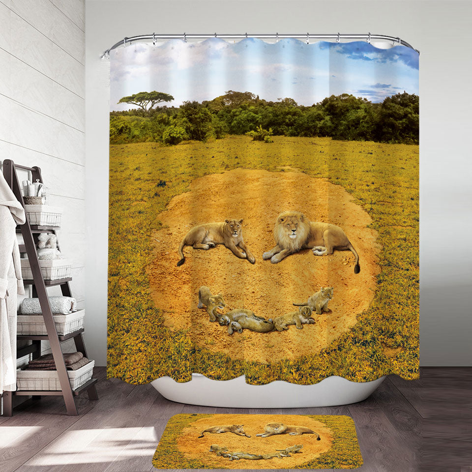 Animals Art Smiley Face Lions Shower Curtain