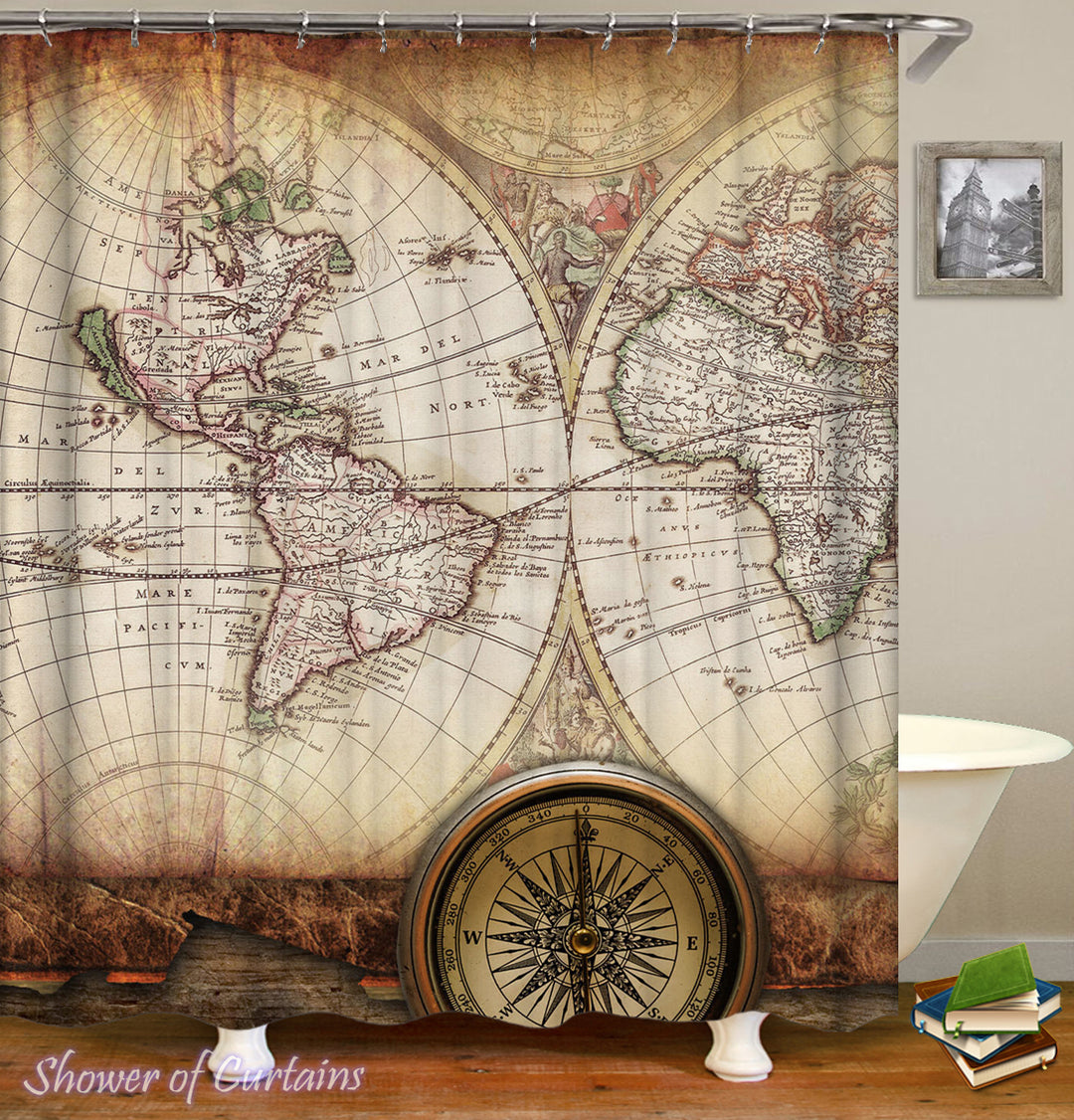 Antiquated World Map Shower Curtain