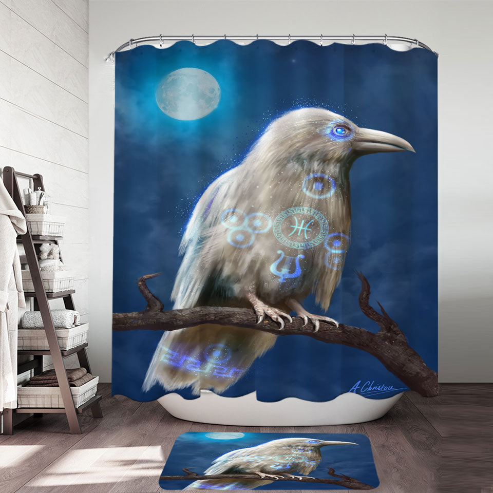 Apollos Cool White Crow Shower Curtain