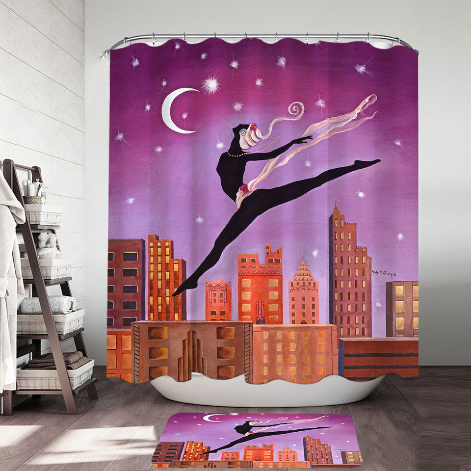 Art Deco Leap Night City Dancing Painting Trendy Shower Curtains