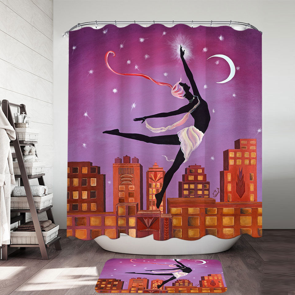 Art Deco Shower Curtains Arabesque Night City Dancing Painting