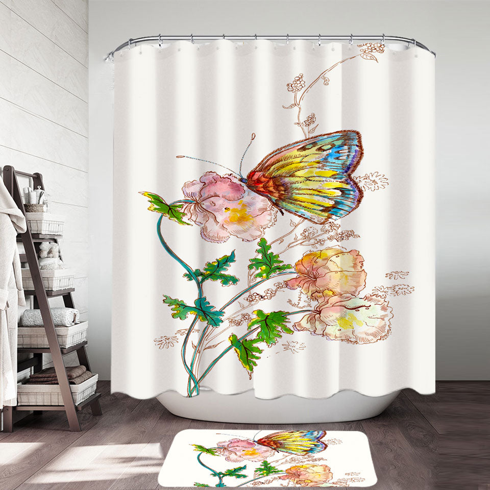 Art Drawing Butterfly Shower Curtains for Sale