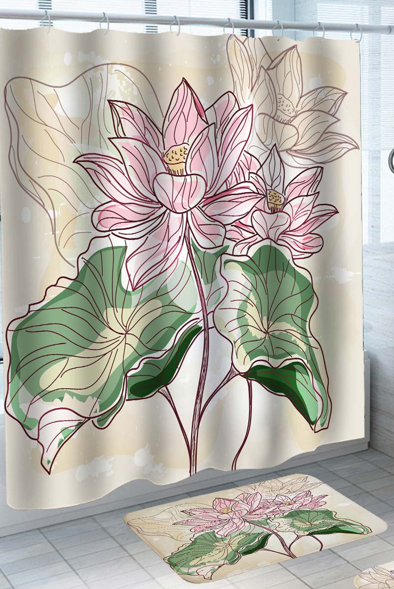 Art Drawing Pinkish Lotus Flowers Shower Curtain
