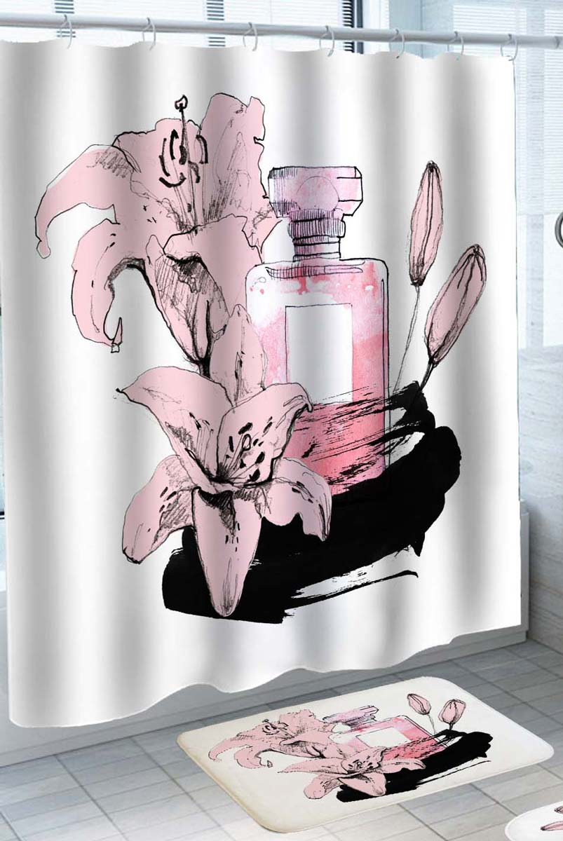 Art Drawing Shower Curtains with Hibiscus Women Perfume