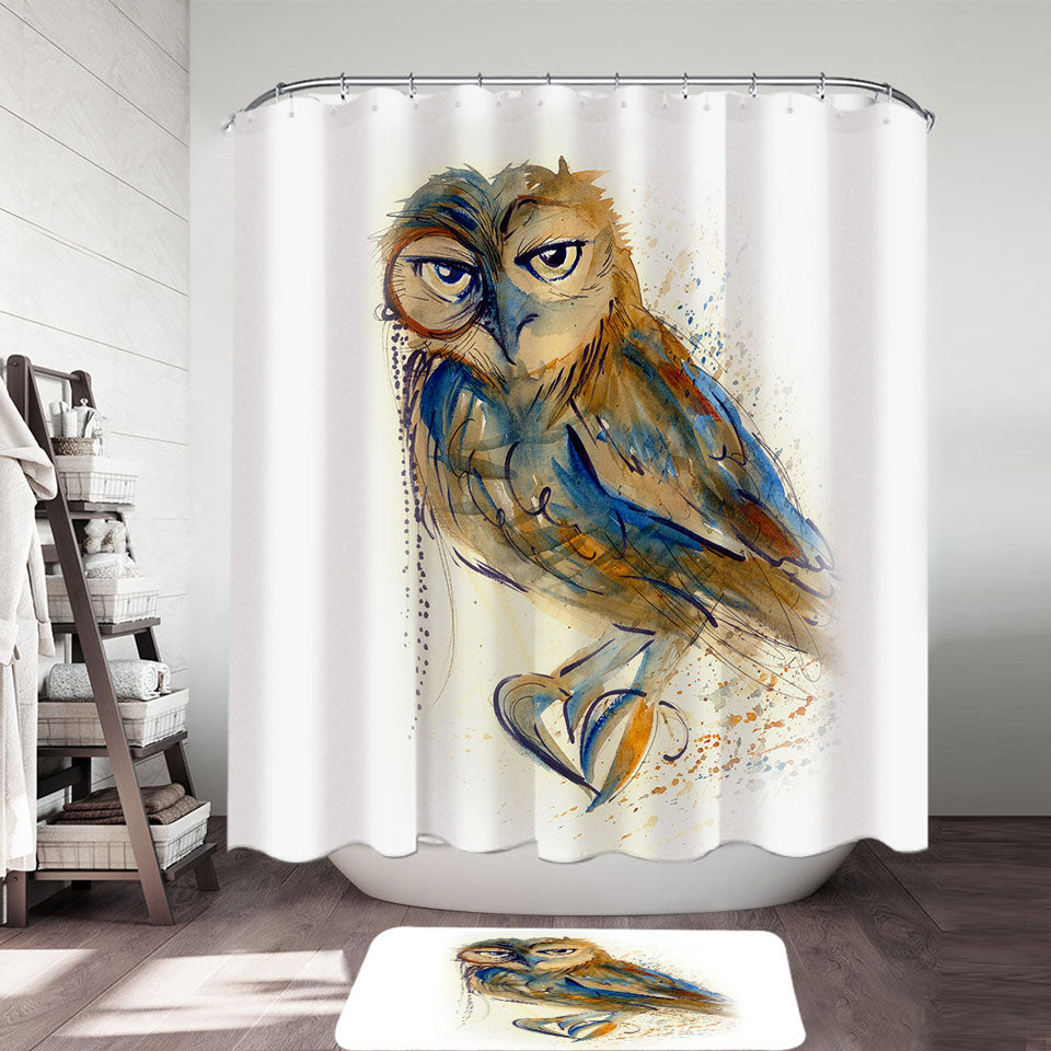 Art Drawing Shower Curtains with Sophisticated Owl