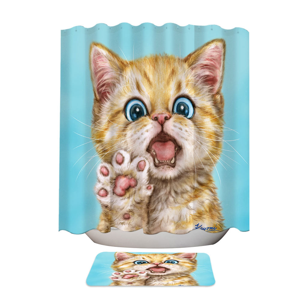Art Fabric Shower Curtains with Drawing Cats Beautiful Ginger Kitten