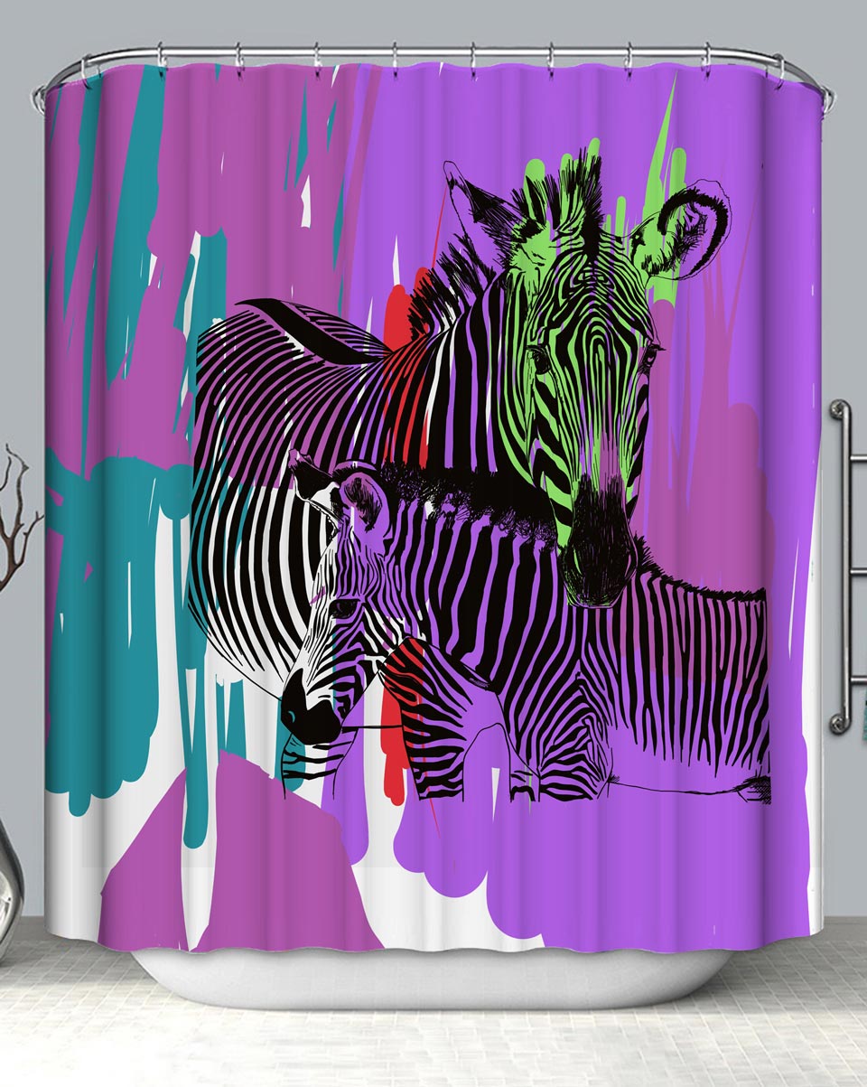 Art Painted Animals Shower Curtain Zebras over Purple
