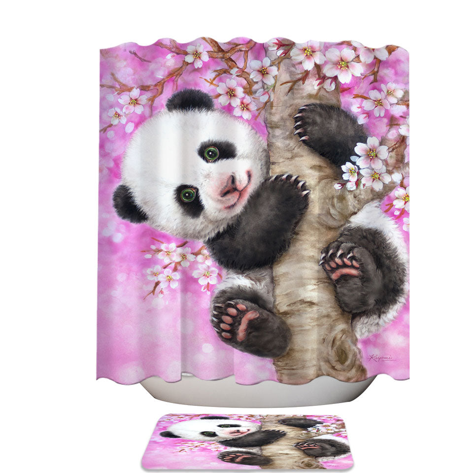 Art Painted Design Cherry Blossom Panda Shower Curtain