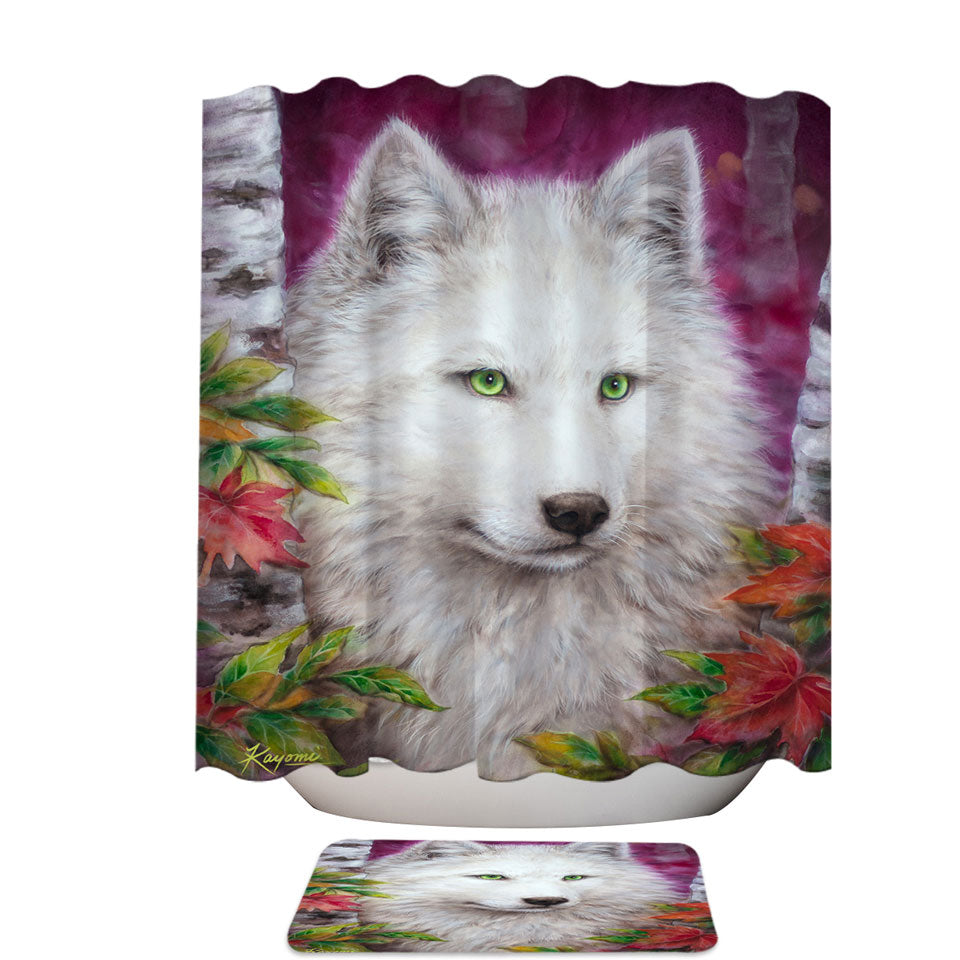 Art Painting Autumn White Lady Wolf Shower Curtain