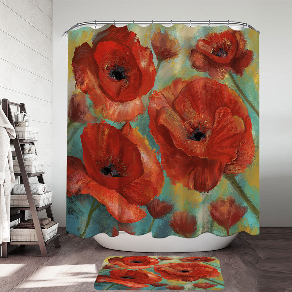 Art Painting Bold Red Poppies Floral Shower Curtain