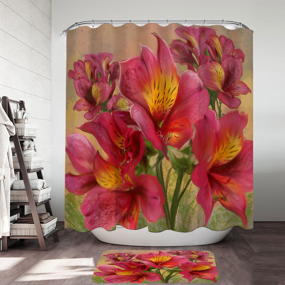 tiger lily shower curtain Art Painting Bright Orchids Flowers Shower Curtain – Shower of Curtains