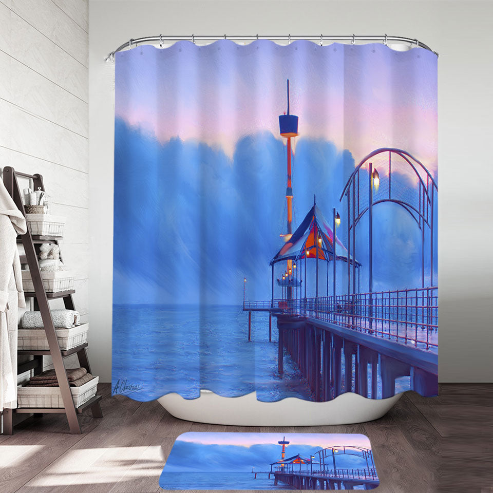 Art Painting Brighton Beach Sunset Shower Curtains