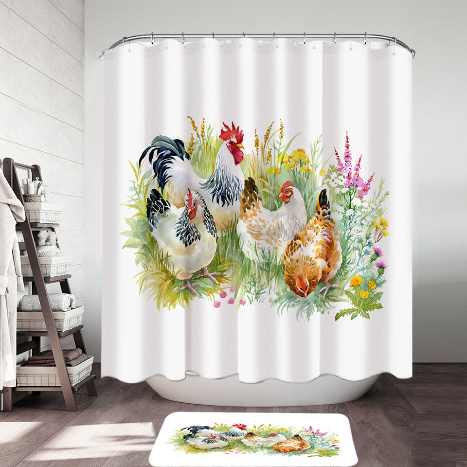 Art Painting Chickens Shower Curtains