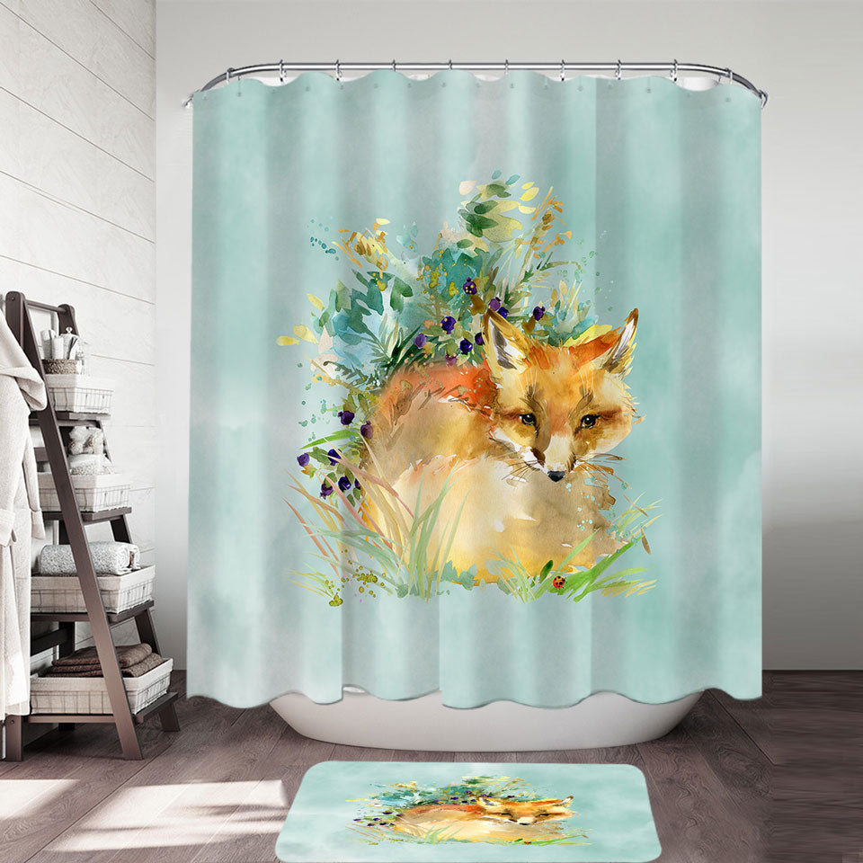 Art Painting Fox Modern Shower Curtains